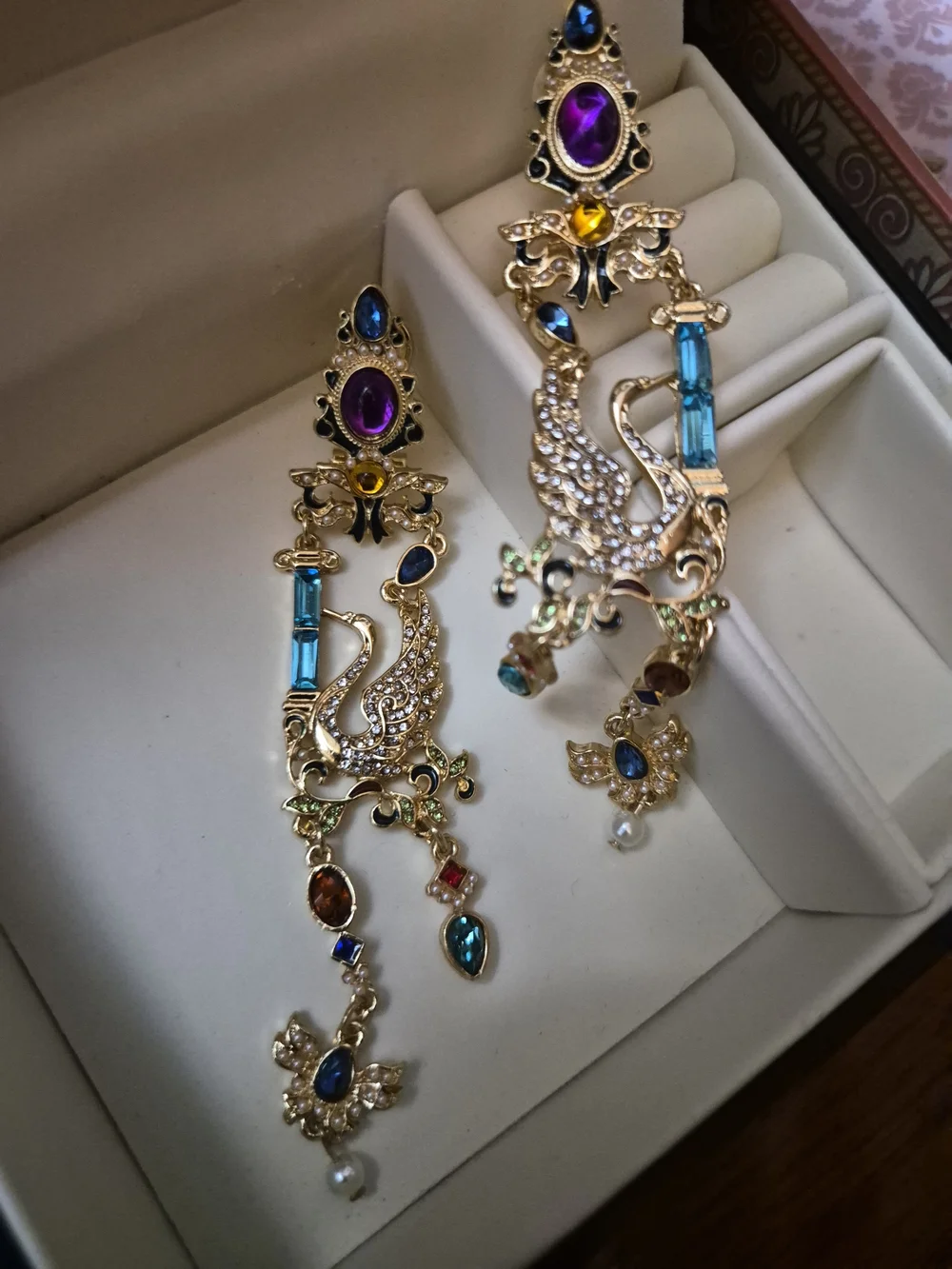 Gold-Tone Multicolor Peacock Drop Earrings - Elegant Women's Jewelry